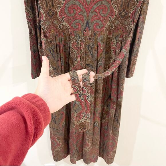 Karin Stevens Vintage Midi Long Sleeve Dress Front Button Closure Velvet Collar - Picture 8 of 8